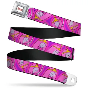 ADVENTURE TIME Title Logo Full Color White Seatbelt Belt - Adventure Time Princess Bubblegum Poses Collage Lavender Webbing