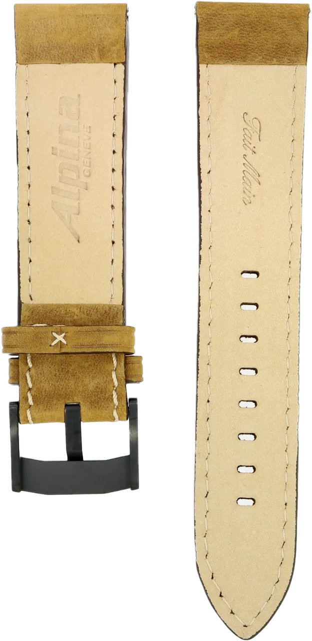 Alpina Light Brown Leather Strap 22mm DLC Clasp