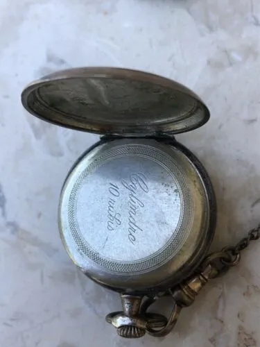 Antique Swiss Open Face Galonne Cylindre .800 Silver Pocket Watch 10 Rubis Runs