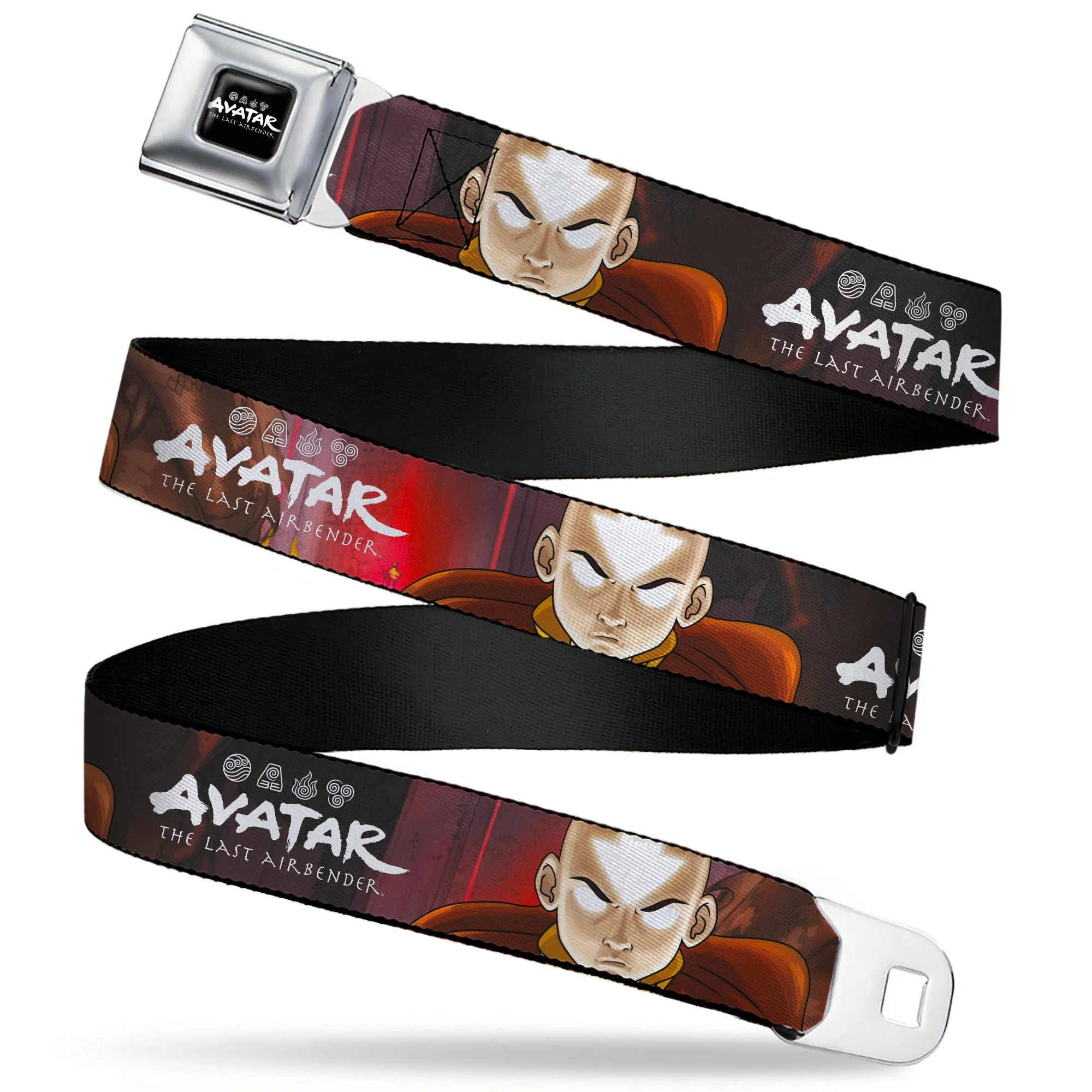 AVATAR LAST AIRBENDER Title Logo Full Color Black/White Seatbelt Belt - AVATAR THE LAST AIRBENDER Aang Pose Close-Up and Title Logo Black/Reds Webbing