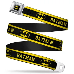 Batman Full Color Black Yellow Seatbelt Belt - BATMAN/Logo Stripe Yellow/Black Webbing