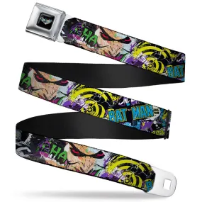 Batman Logo Full Color Black GOTHAM CITY Graffiti Seatbelt Belt - BATMAN/Joker Face CLOSE-UP Gotham City Graffiti Collage Webbing