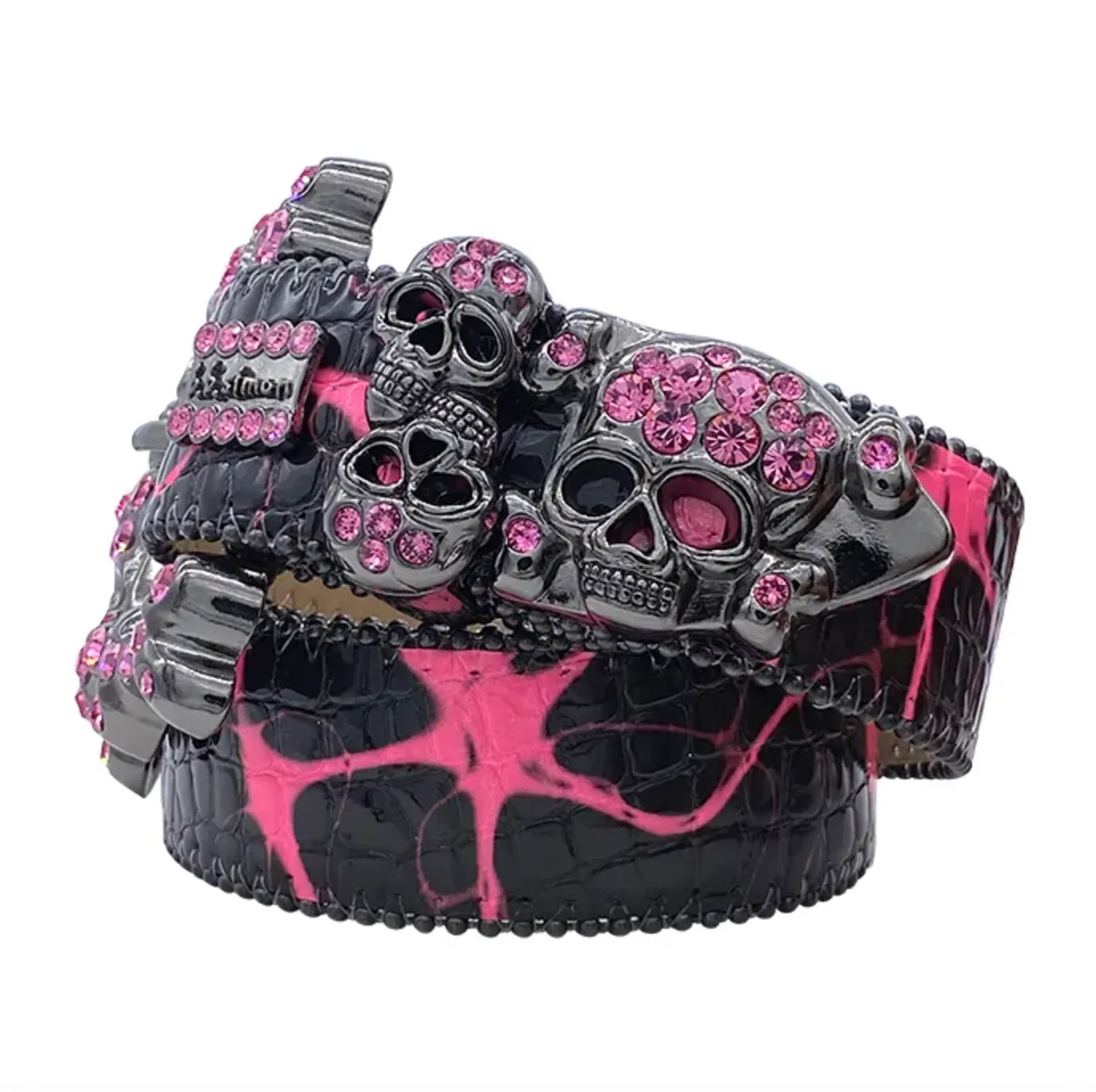 b.b. Simon Electric Pink Skull Pile Crystal Belt