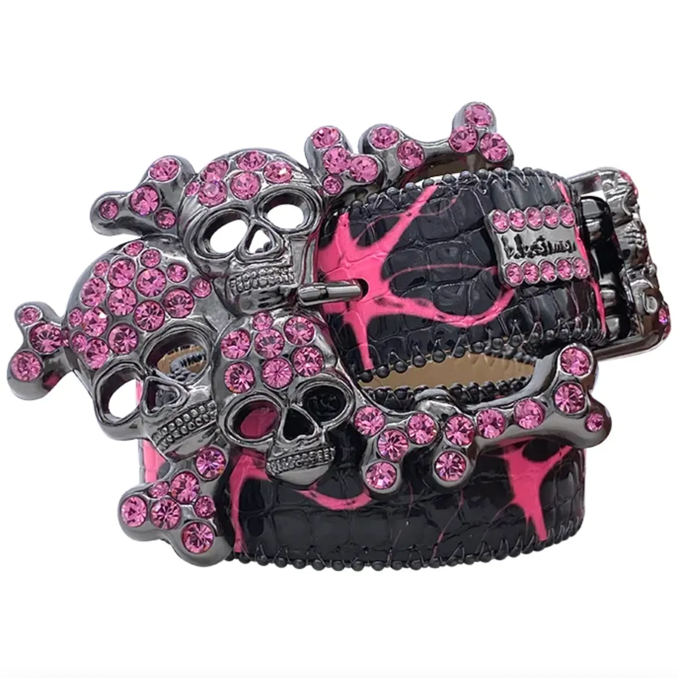 b.b. Simon Electric Pink Skull Pile Crystal Belt