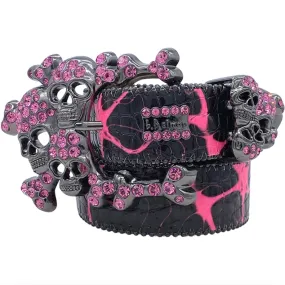 b.b. Simon Electric Pink Skull Pile Crystal Belt