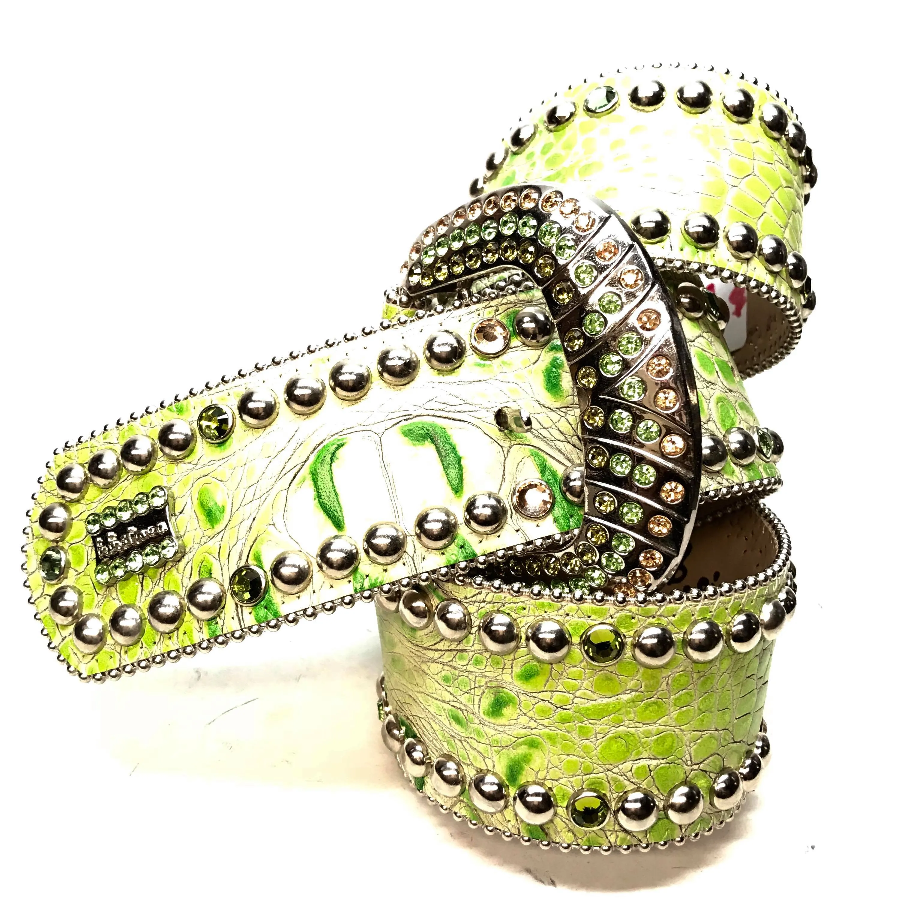 b.b. Simon 'Lime Croc' Thick 2.5" Crystal Belt