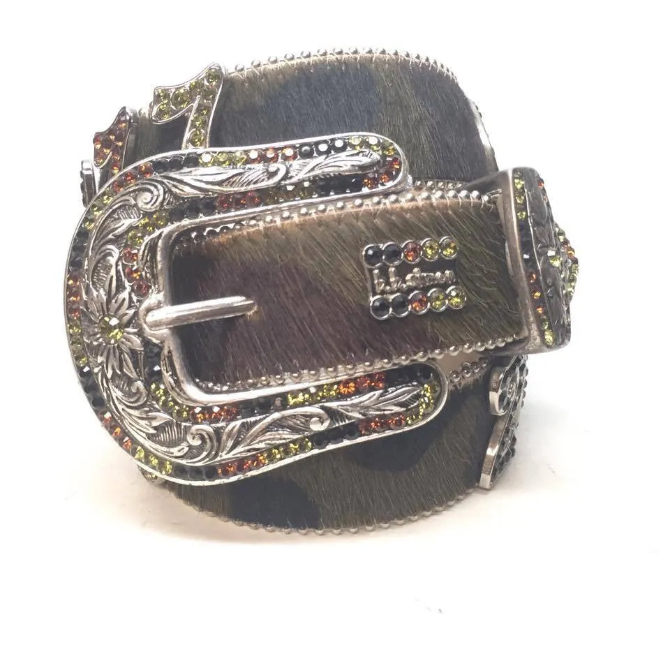 b.b. Simon "Camo Pony Hair Numbers" Crystal Belt