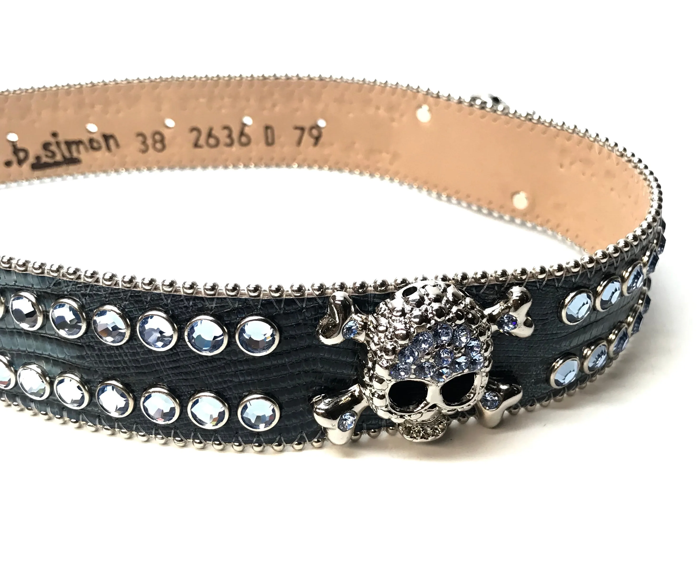 b.b. Simon Skull Blue Lizard Fully Loaded Double Row Crystal Belt