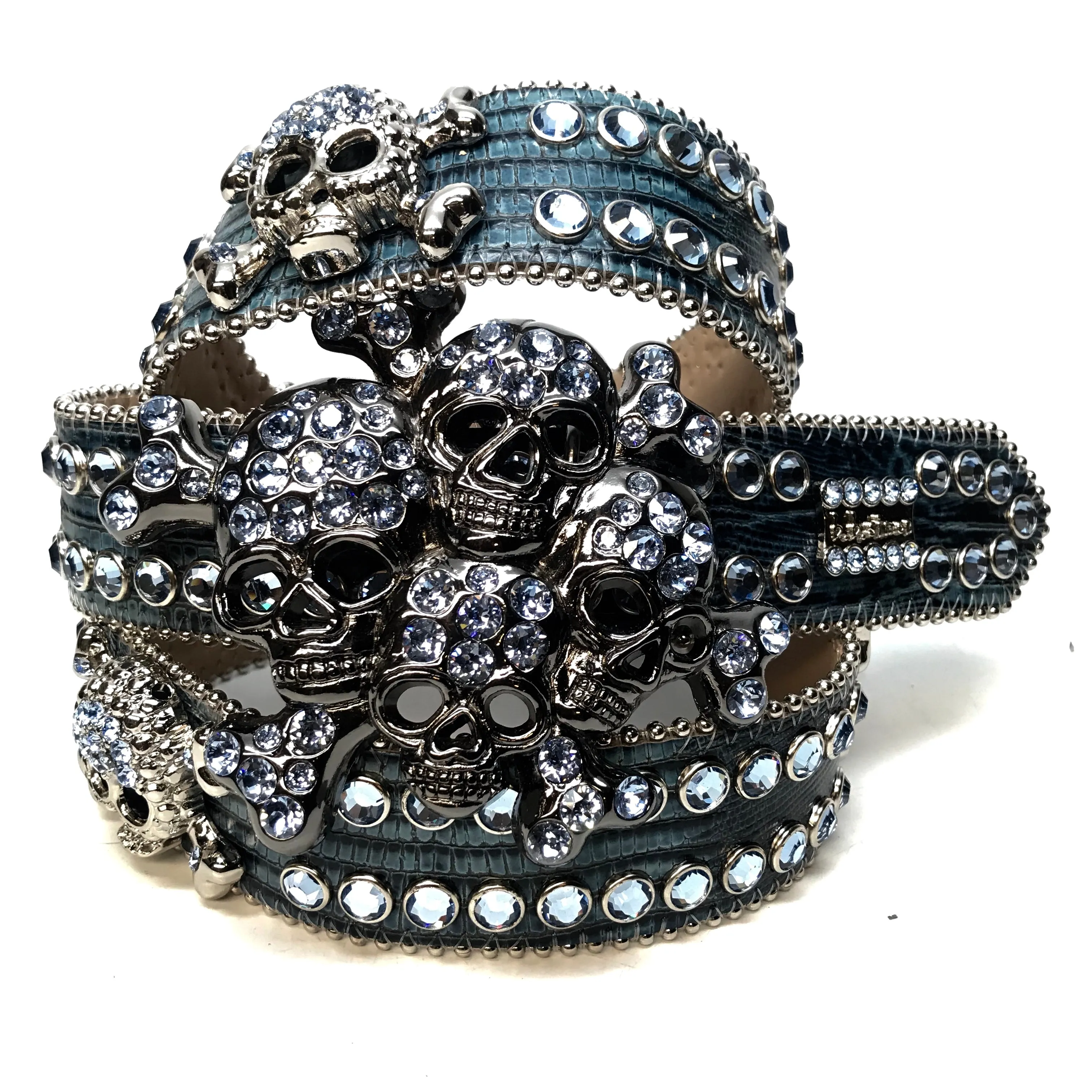 b.b. Simon Skull Blue Lizard Fully Loaded Double Row Crystal Belt