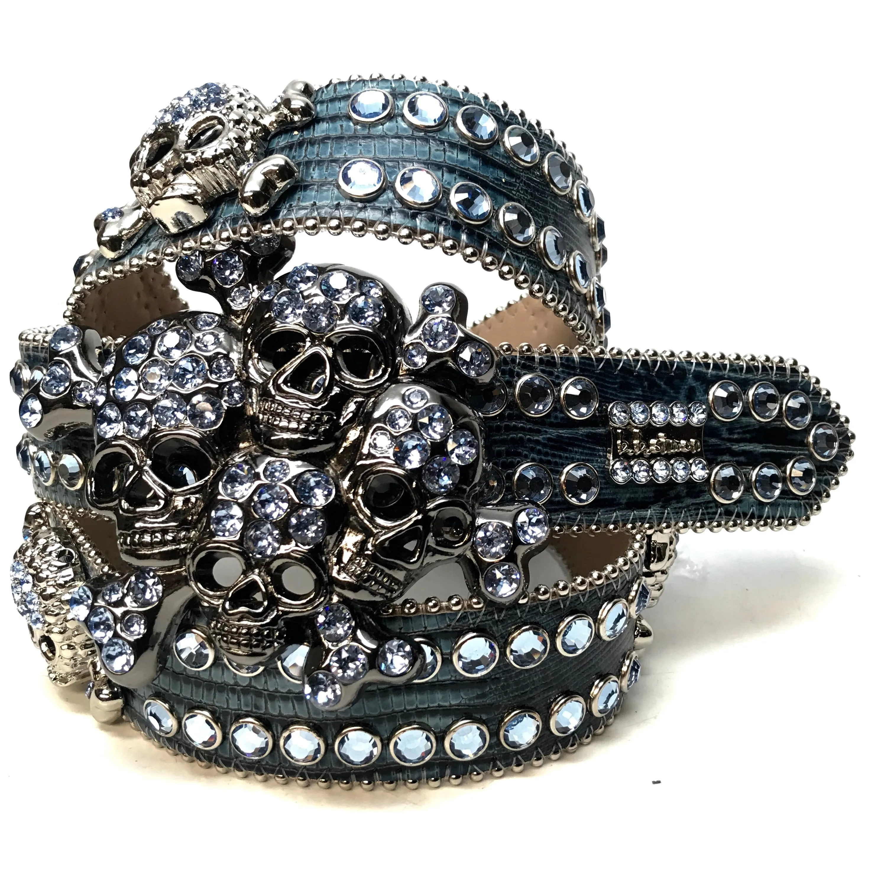 b.b. Simon Skull Blue Lizard Fully Loaded Double Row Crystal Belt