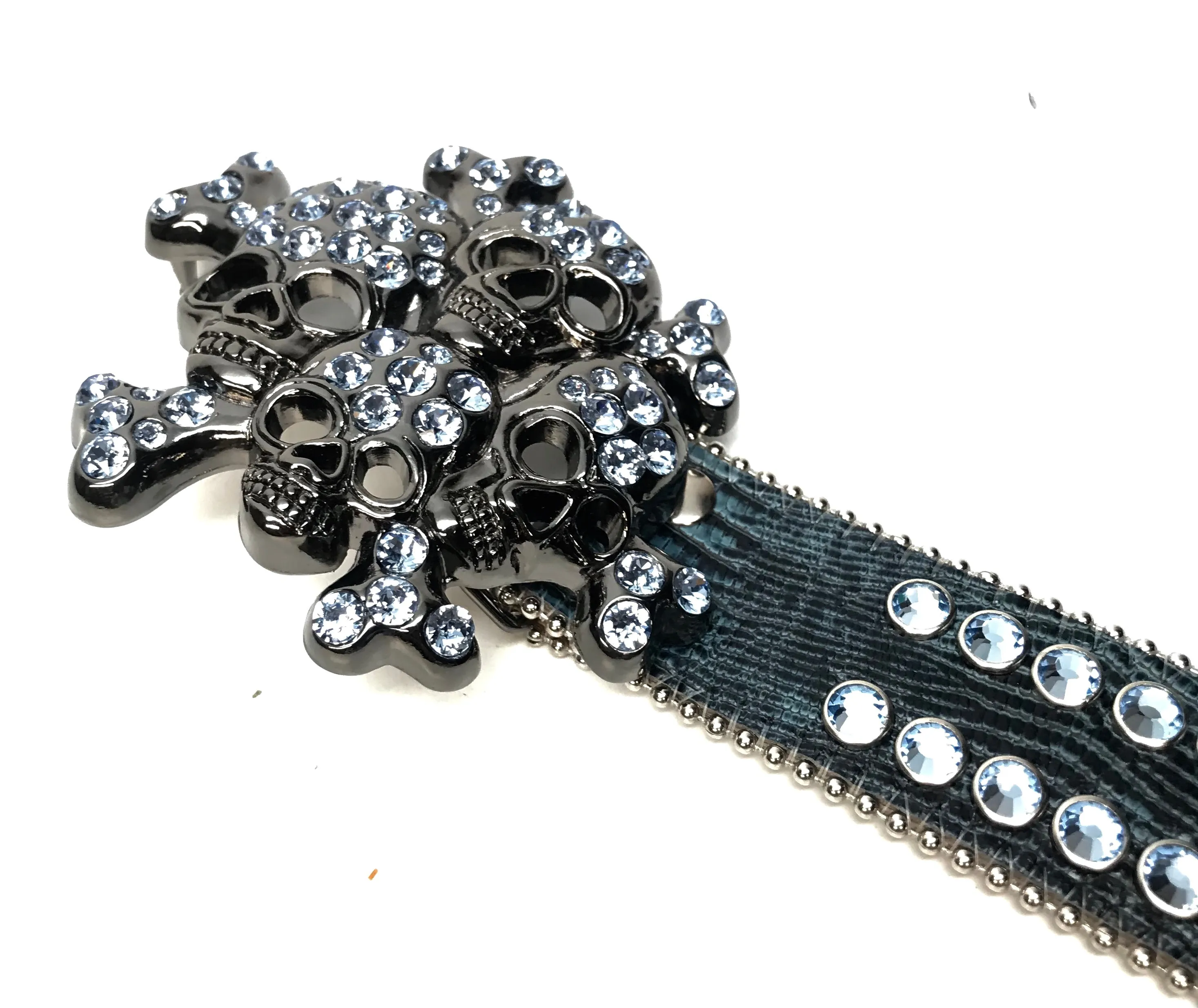 b.b. Simon Skull Blue Lizard Fully Loaded Double Row Crystal Belt