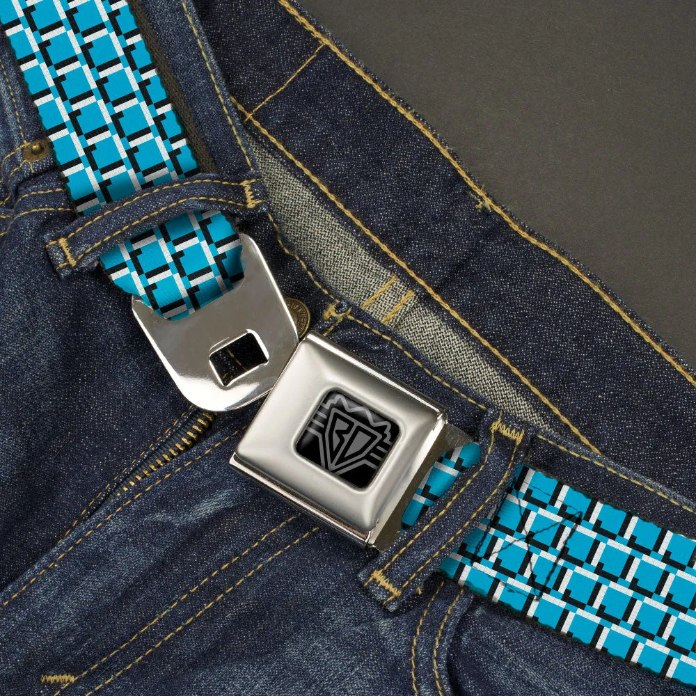 BD Wings Logo CLOSE-UP Black/Silver Seatbelt Belt - 8-Bit Pixel CLOSE-UP Blue/White/Black Webbing