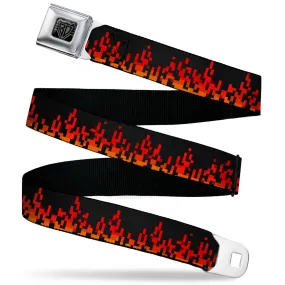 BD Wings Logo CLOSE-UP Black/Silver Seatbelt Belt - 8-Bit Pixel Flames Black/Oranges/Reds Webbing by Buckle-Down