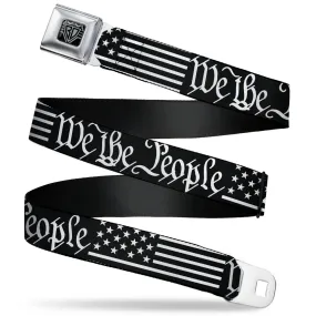 BD Wings Logo CLOSE-UP Black/Silver Seatbelt Belt - Americana Flag/WE THE PEOPLE Black/White Webbing