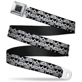 BD Wings Logo CLOSE-UP Full Color Black Silver Seatbelt Belt - Diamond Sugar Skull Stacked Black/Silver Fade/White Webbing by Buckle-Down