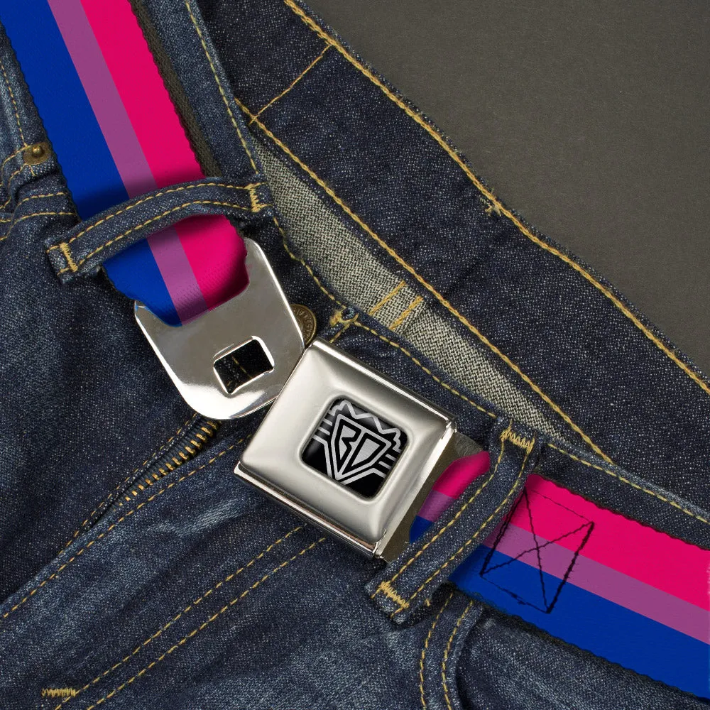 BD Wings Logo CLOSE-UP Full Color Black Silver Seatbelt Belt - Flag Bisexual Pink/Purple/Blue Webbing by Buckle-Down