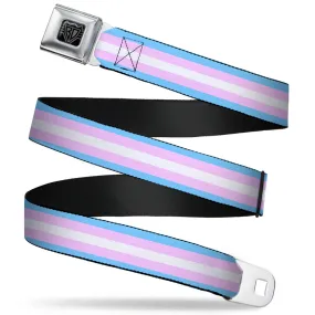 BD Wings Logo CLOSE-UP Full Color Black Silver Seatbelt Belt - Flag Transgender Baby Blue/Baby Pink/White Webbing by Buckle-Down