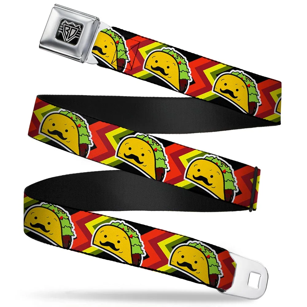 BD Wings Logo CLOSE-UP Full Color Black Silver Seatbelt Belt - Taco Man Webbing by Buckle-Down