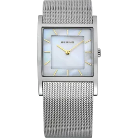 Bering Ladies Square Mother Of Pearl & Stainless Steel Mesh Watch 10426-010