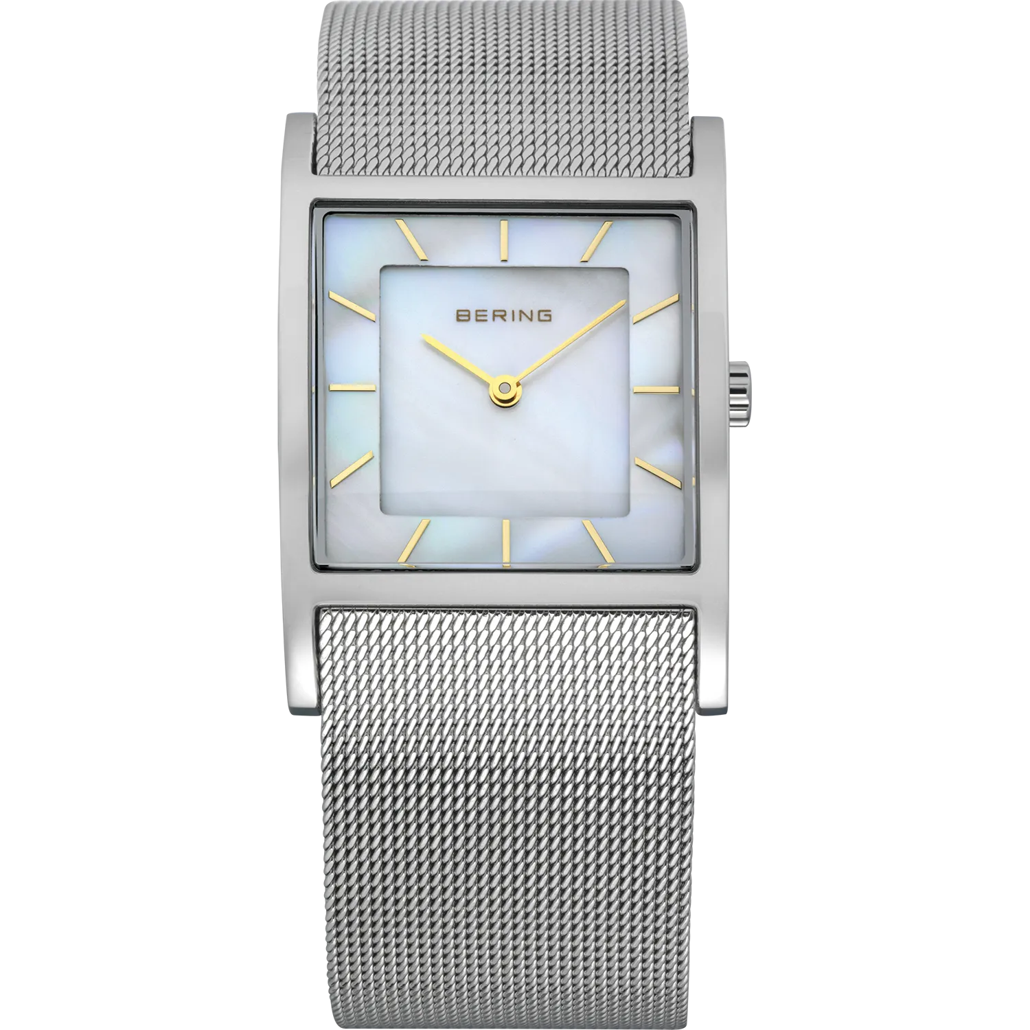 Bering Ladies Square Mother Of Pearl & Stainless Steel Mesh Watch 10426-010