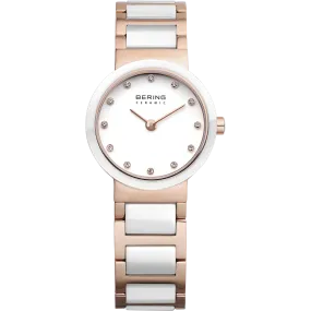 Bering Ladies White Ceramic & Rose Watch 10725-766