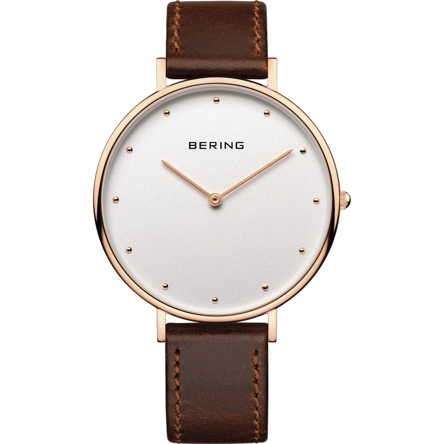 Bering Rose & Brown Leather Gents Watch 14839-564