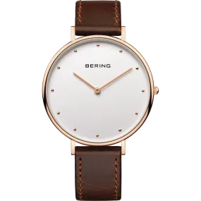 Bering Rose & Brown Leather Gents Watch 14839-564