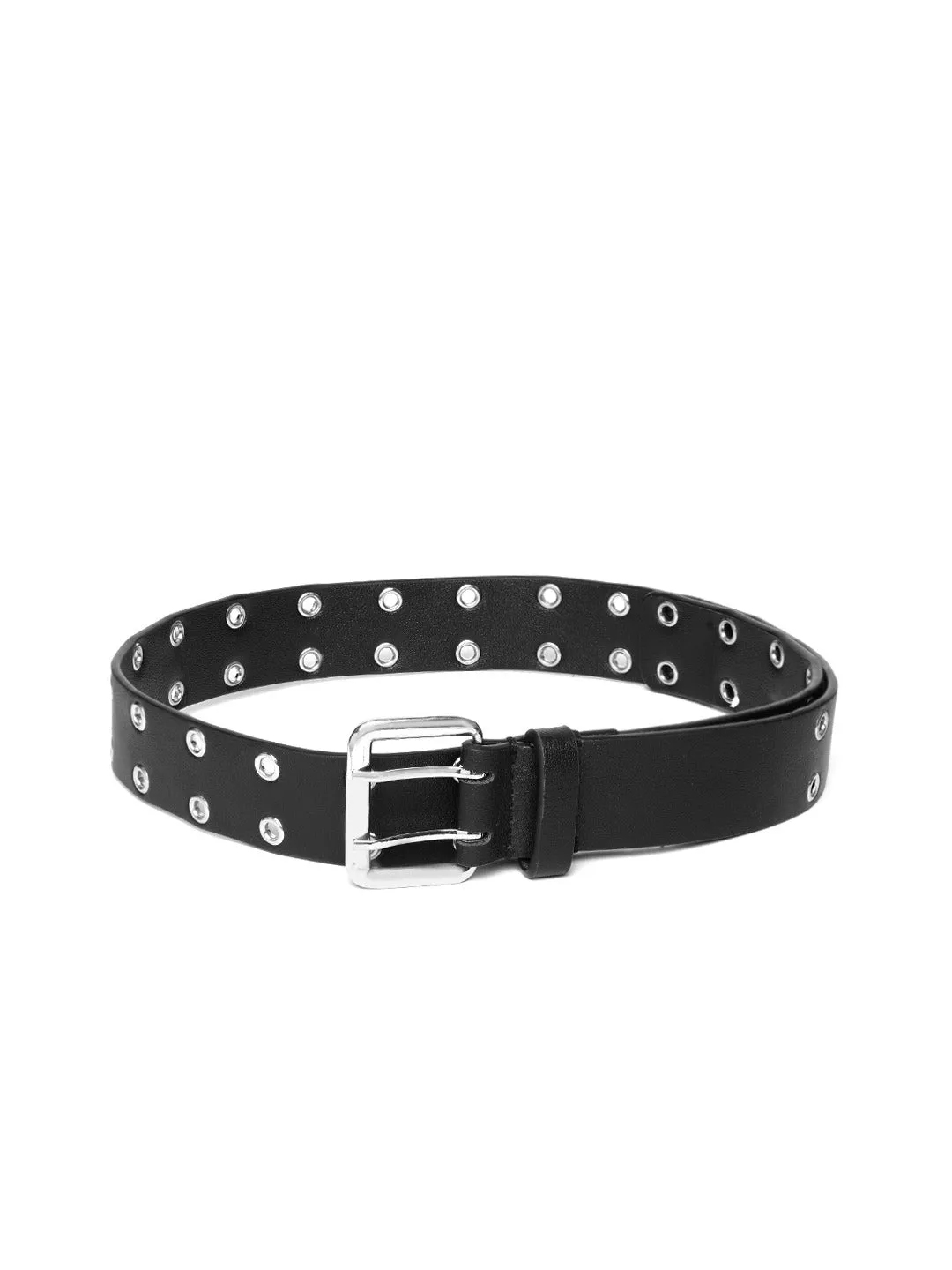 Berrylush Women Black Embellished Pattern Synthetic Leather Slim Regular Belt