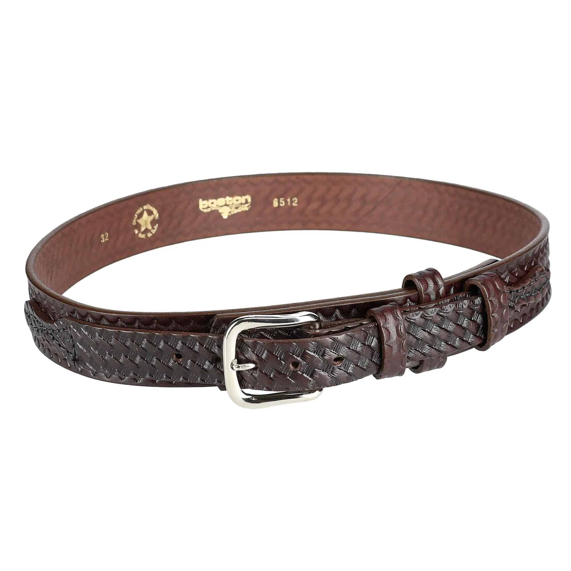 Boston Leather Men's Basketweave Leather Ranger Belt