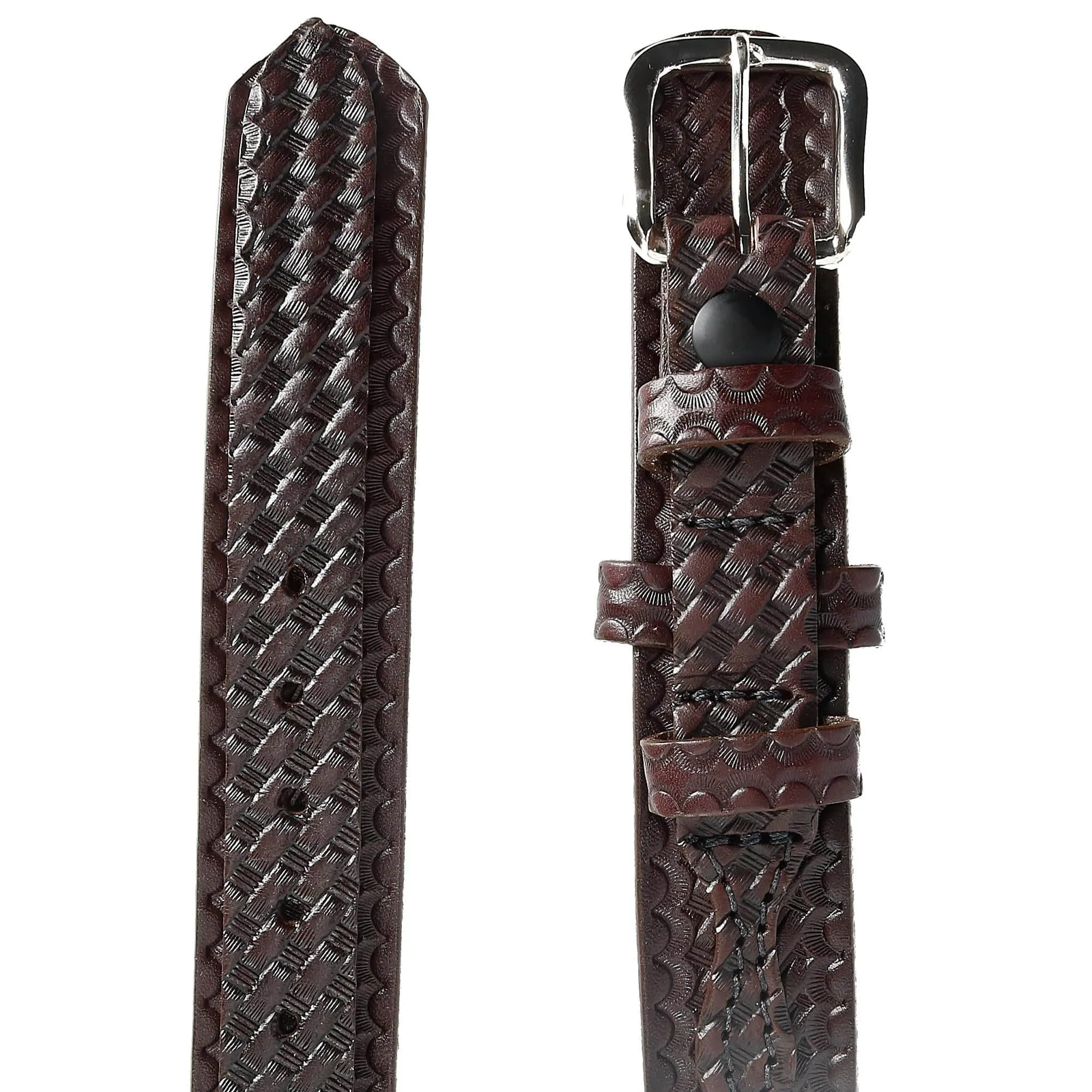 Boston Leather Men's Basketweave Leather Ranger Belt