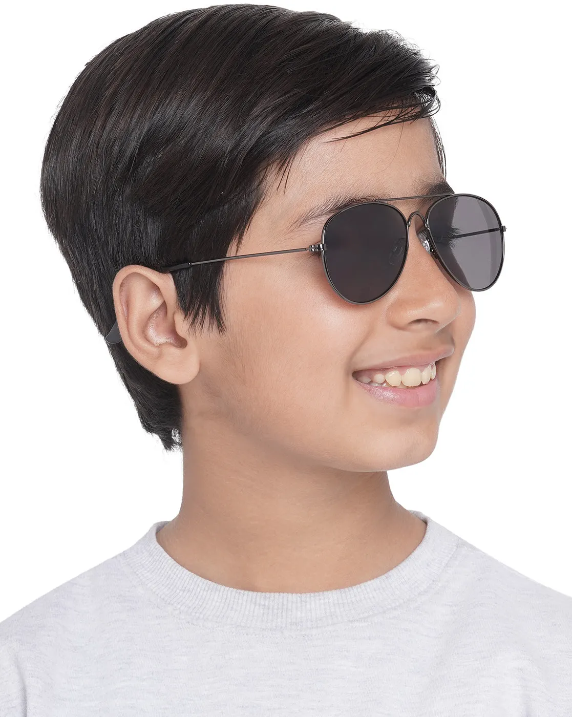 Carlton London Black Lens & Gunmetal-Toned Aviator Sunglasses For Boy