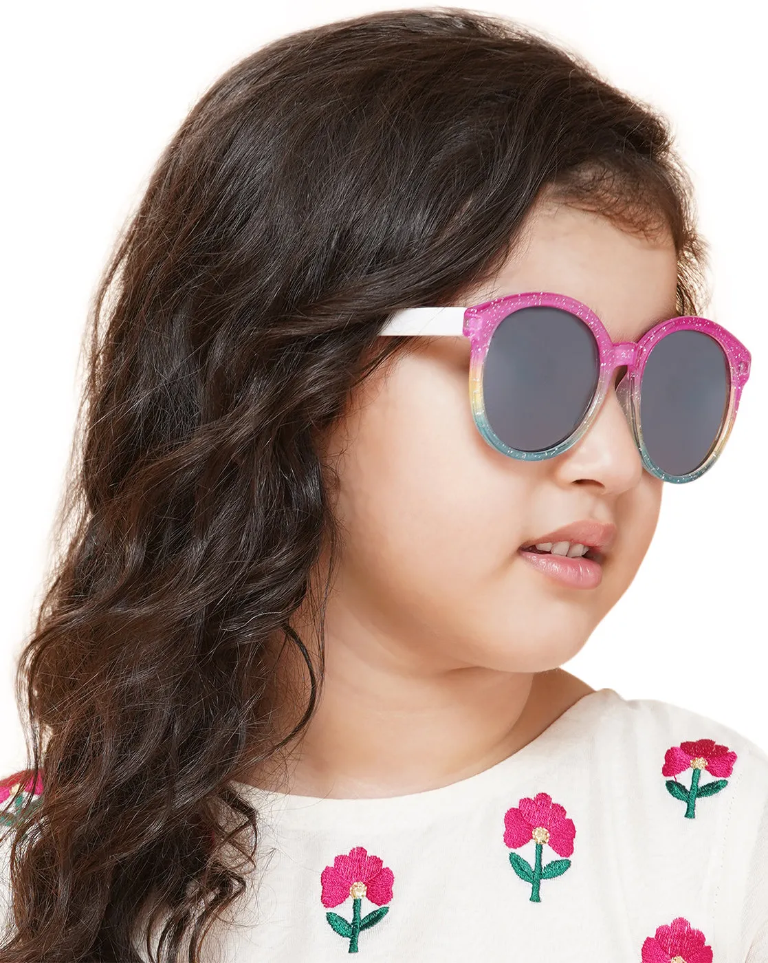 Carlton London Black Lens & Pink Round Sunglasses For Girl