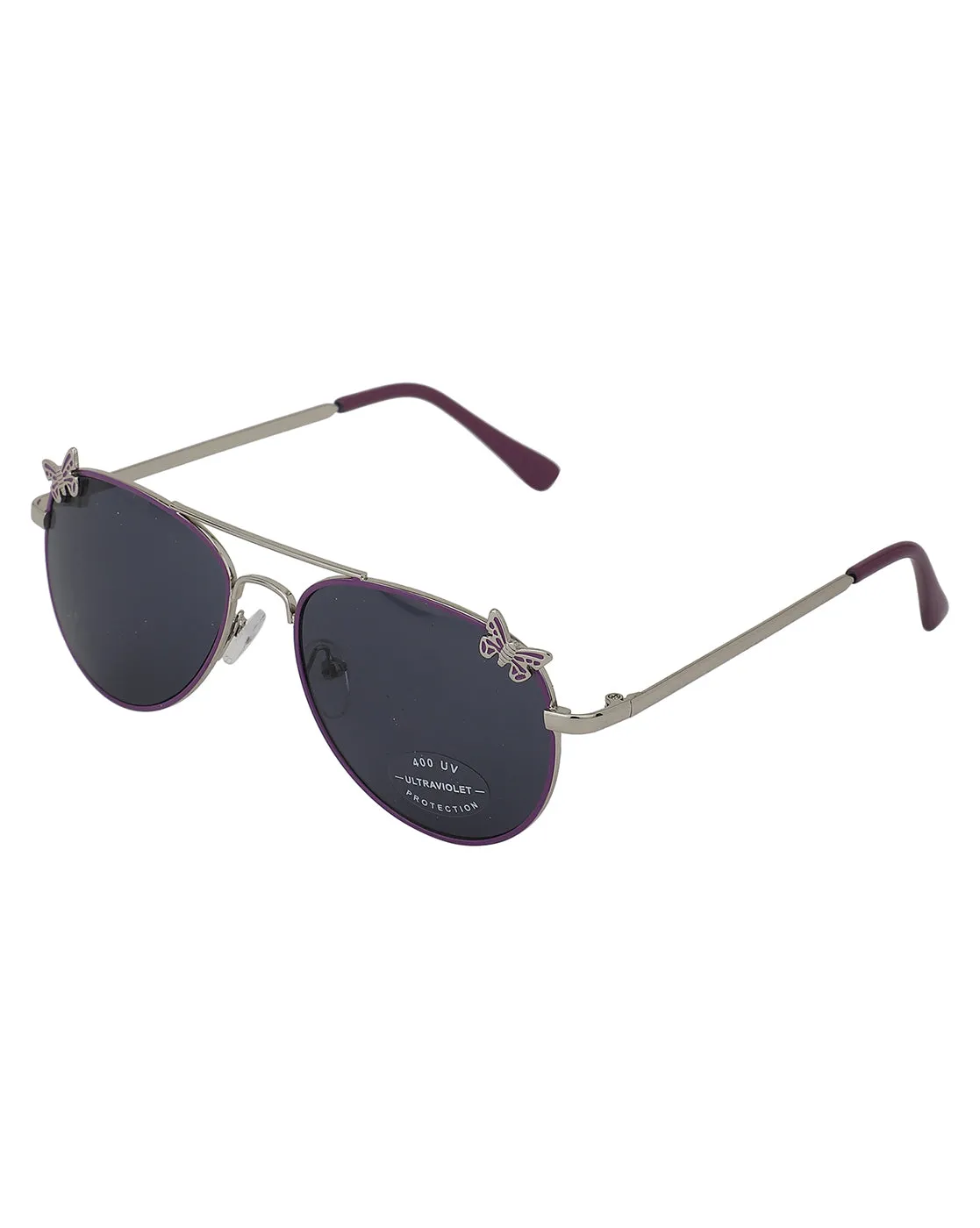 Carlton London Black Lens & Silver-Toned Aviator Sunglasses With Uv Protected Lens For Girl