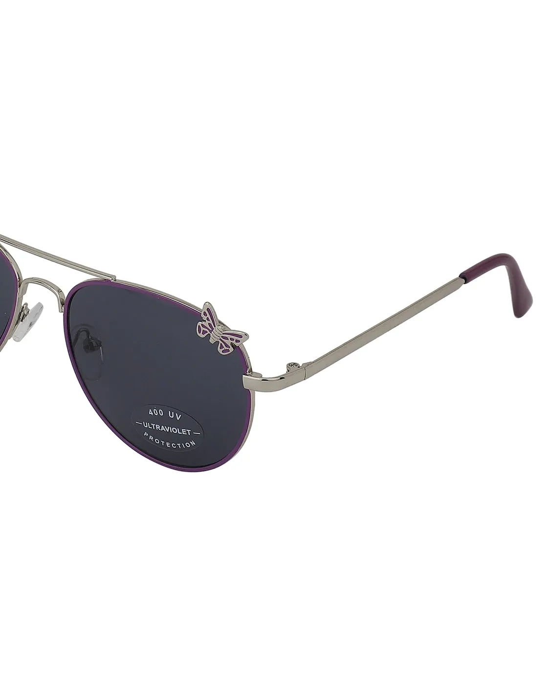 Carlton London Black Lens & Silver-Toned Aviator Sunglasses With Uv Protected Lens For Girl