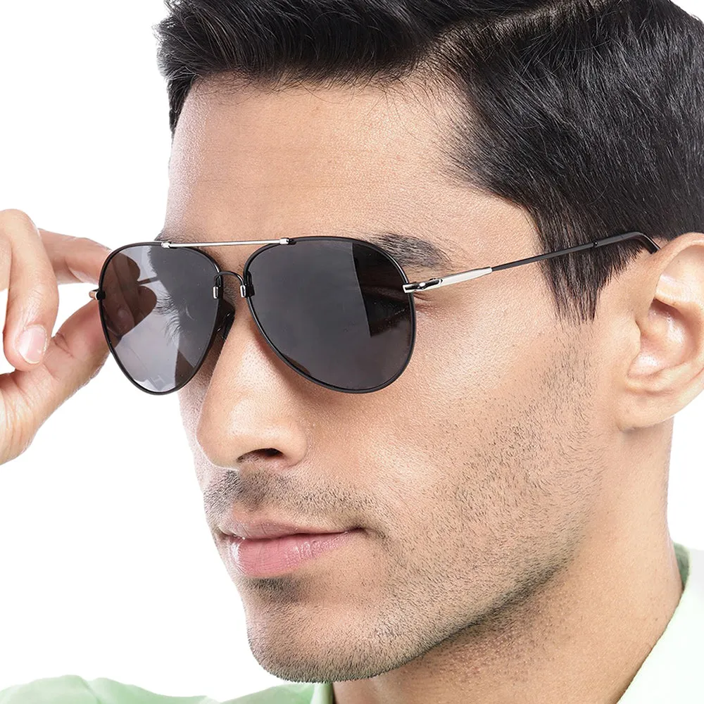 Carlton London Premium Silver & Black Toned Polarised And Uv Protected Lens Aviator Sunglasses For Men