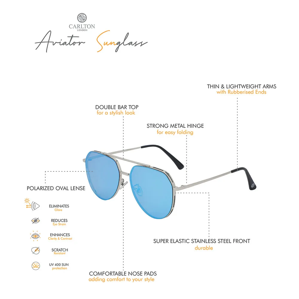 Carlton London Premium Silver & Blue Toned Polarised And Uv Protected Lens Aviator Sunglasses For Men