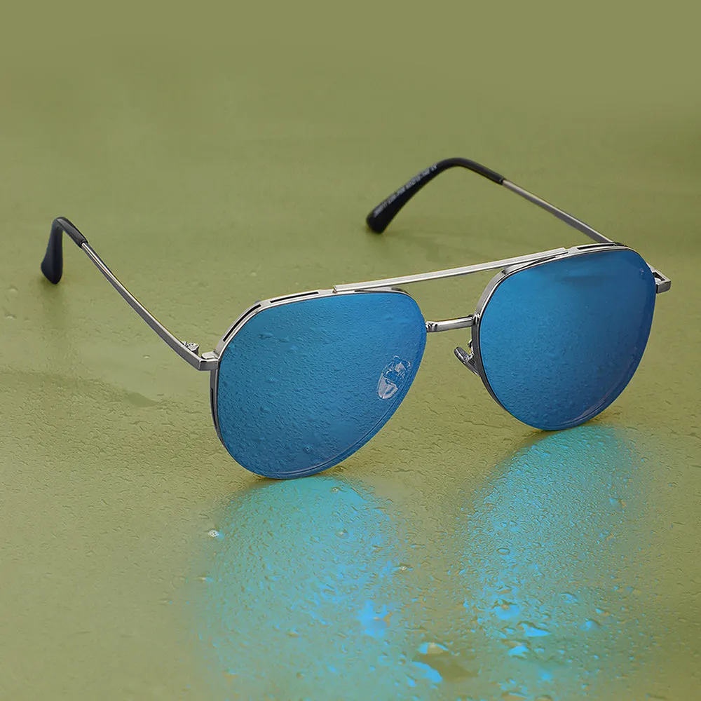 Carlton London Premium Silver & Blue Toned Polarised And Uv Protected Lens Aviator Sunglasses For Men