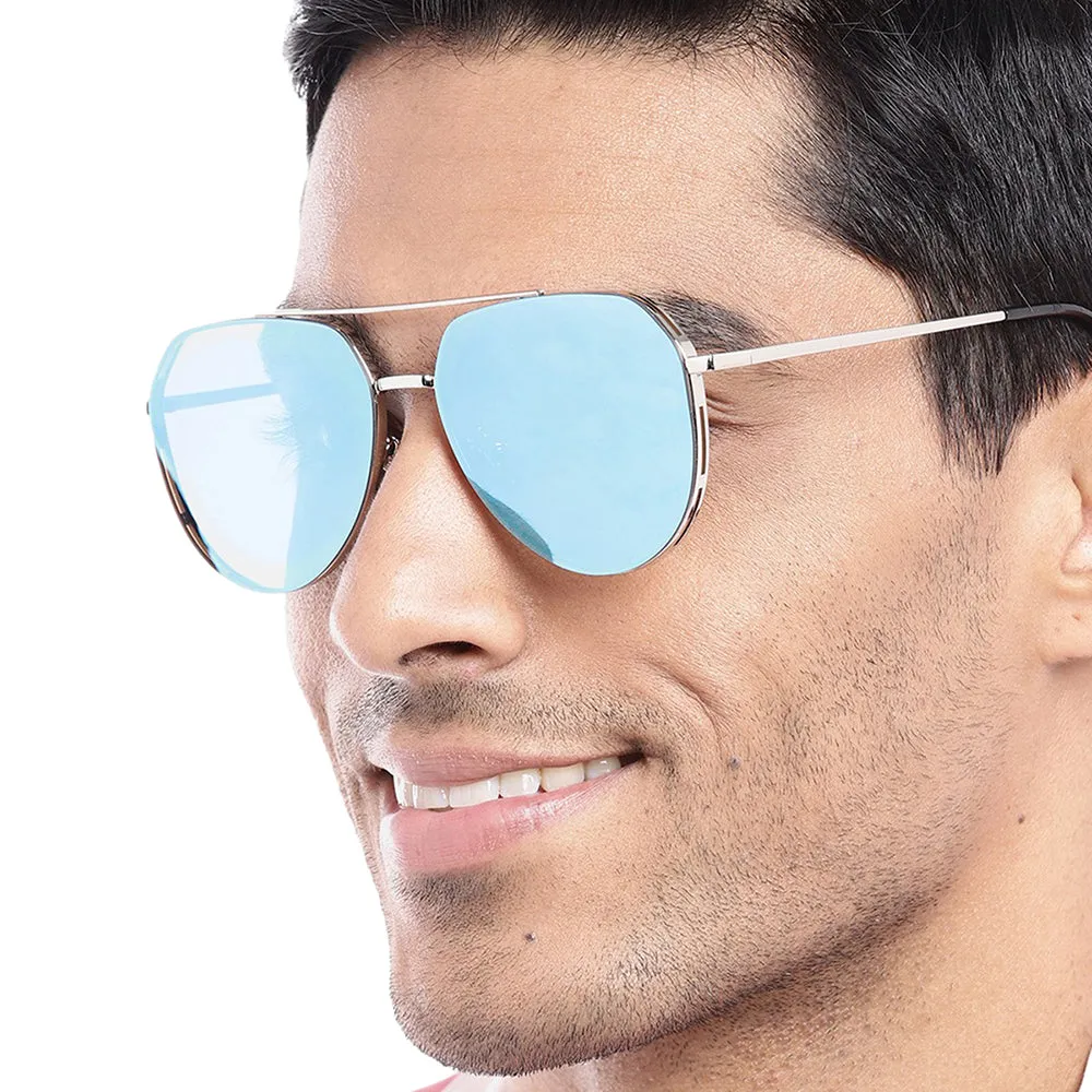 Carlton London Premium Silver & Blue Toned Polarised And Uv Protected Lens Aviator Sunglasses For Men