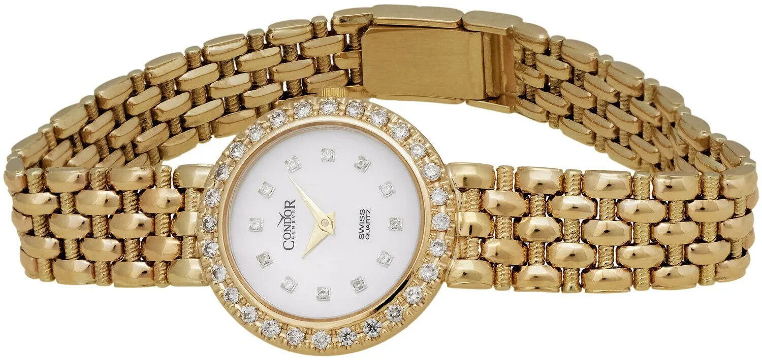 Condor 14kt Gold & Diamond Womens Luxury Swiss Watch Quartz C28DPMOP