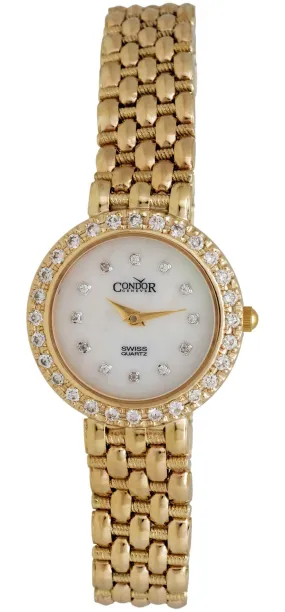 Condor 14kt Gold & Diamond Womens Luxury Swiss Watch Quartz C28DPMOP