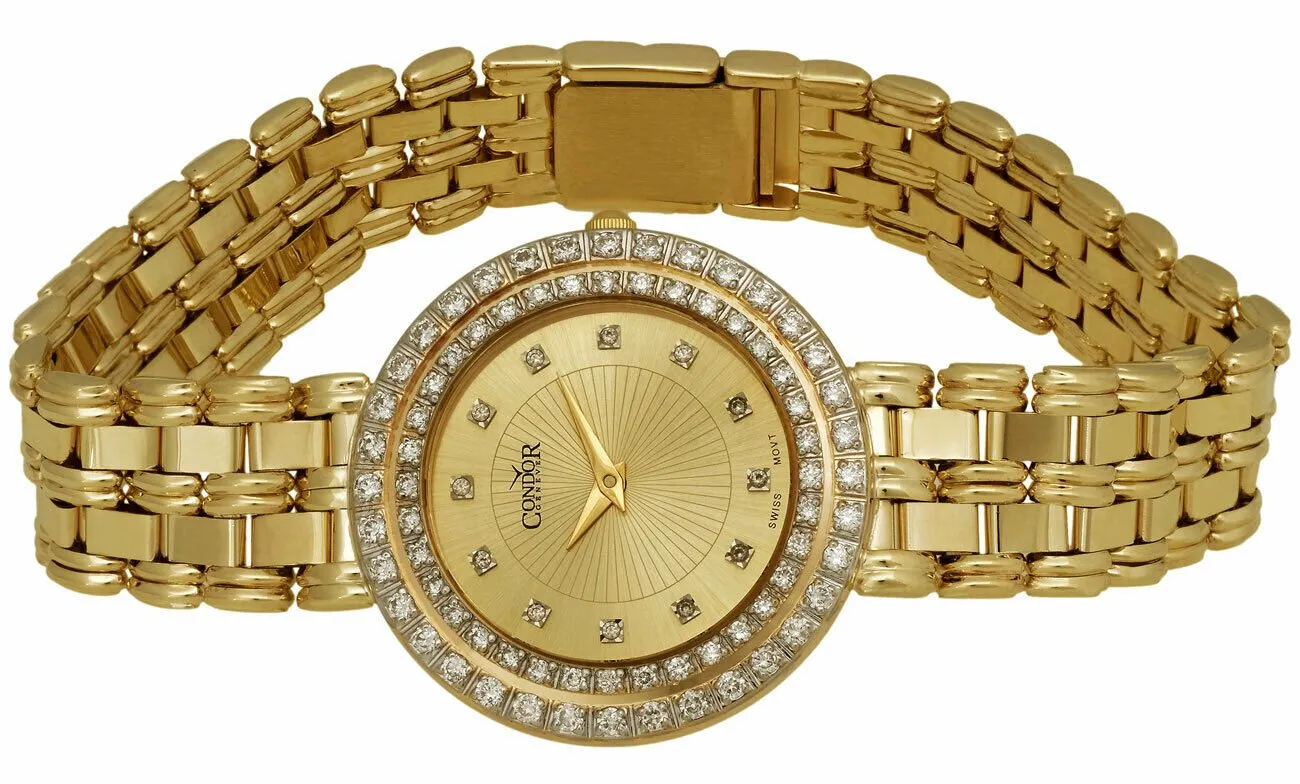 Condor 14kt Gold & Diamond Womens Luxury Swiss Watch Quartz CDRVCH