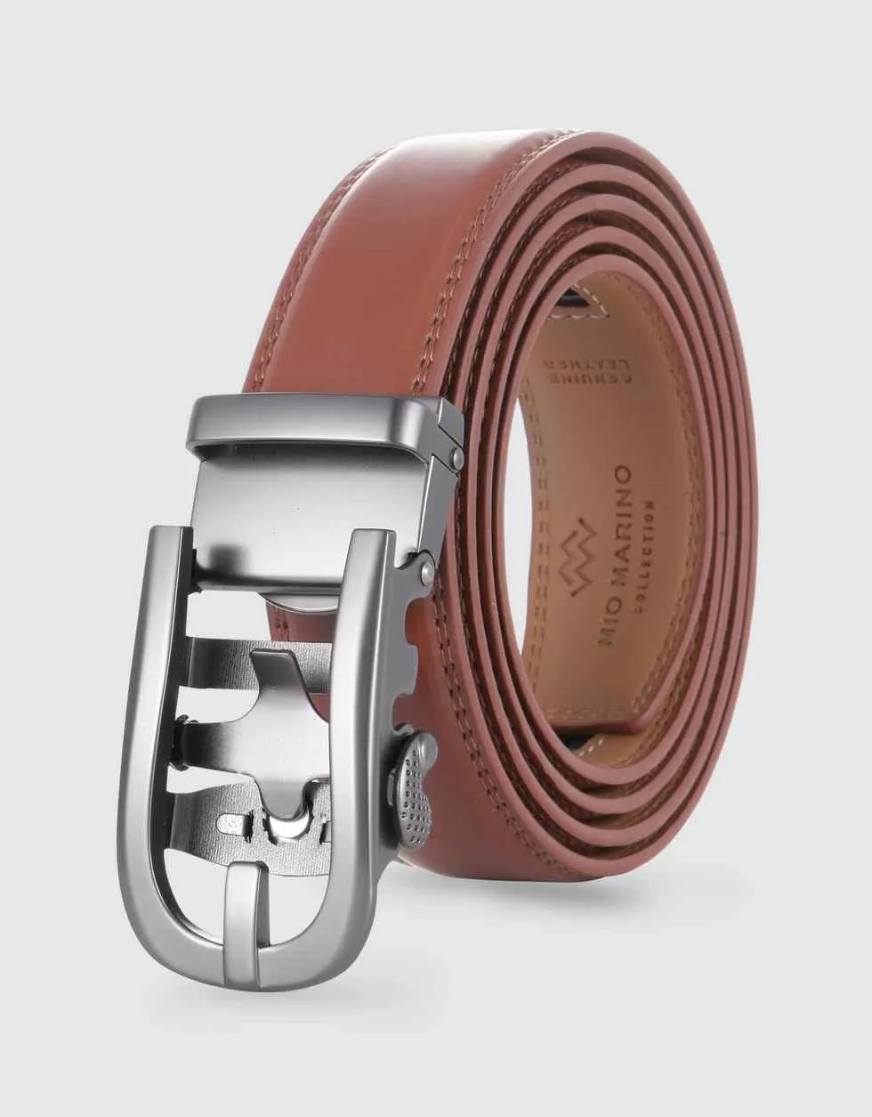 Curved Horseshoe Leather Ratchet Belt