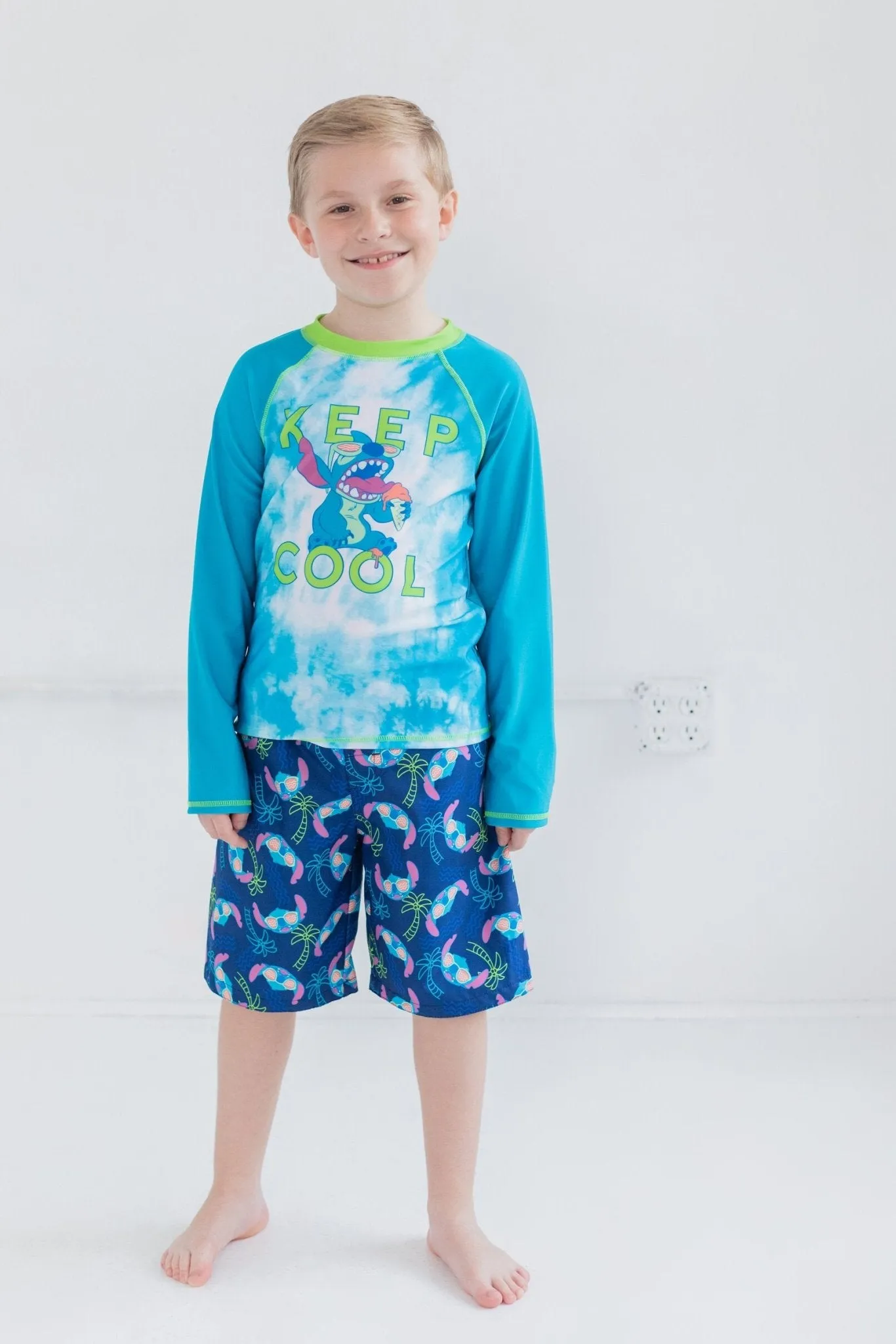 Disney Lilo & Stitch UPF 50  Rash Guard Swim Trunks