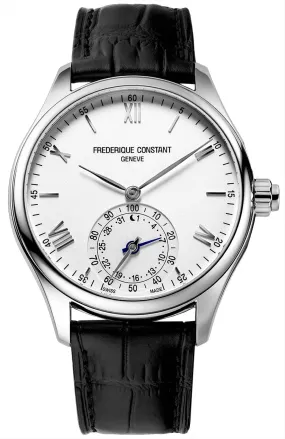 Frederique Constant Horological Smartwatch Stainless Steel White Dial Black Leather Strap Date Quartz Mens Smart Watch FC-285S5B6