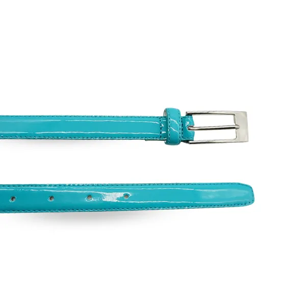 LACEY - Womens Aqua Glossy Genuine Leather Slim Belt