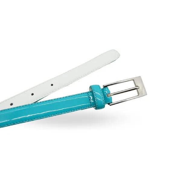 LACEY - Womens Aqua Glossy Genuine Leather Slim Belt