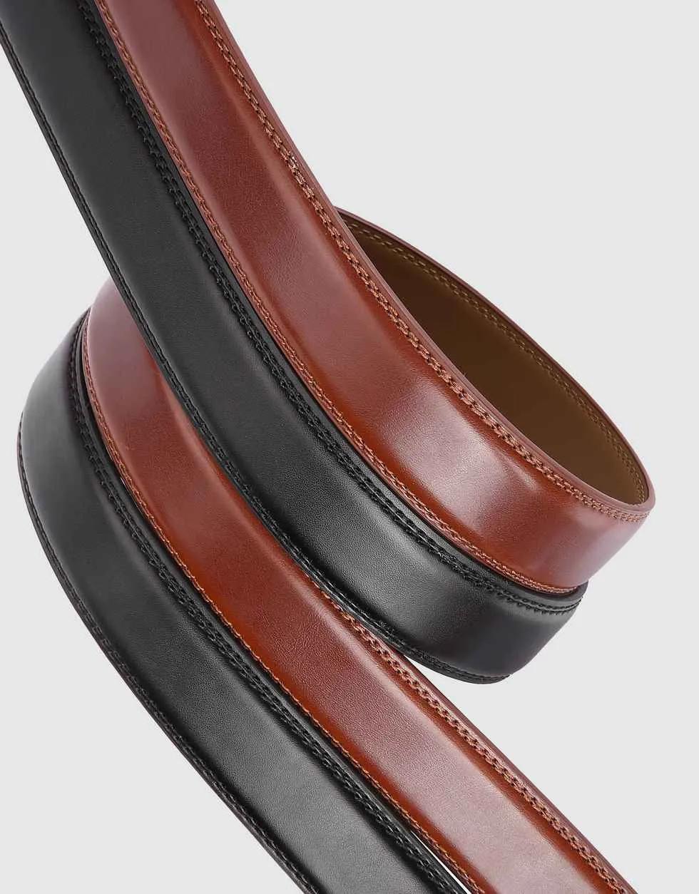 Leather Ratchet Belt Strap Replacement - Burnt Umber/Black