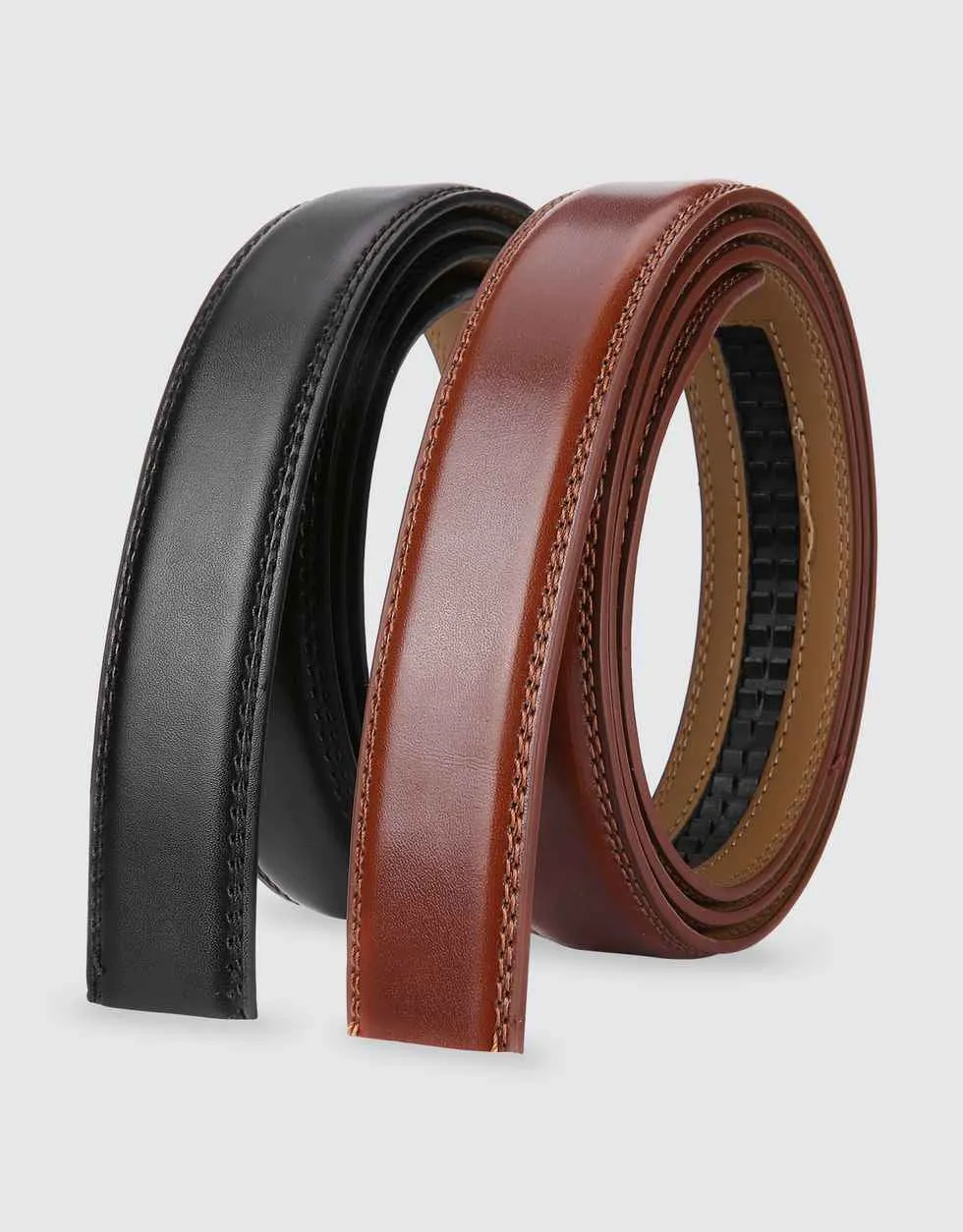 Leather Ratchet Belt Strap Replacement - Burnt Umber/Black