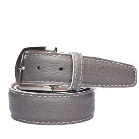 LEN Belt French Pebble Grain Gray with White Edge & Bordeer Stitch STK