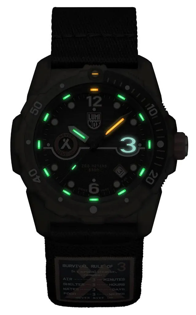 Luminox Bear Grylls Survival ECO Tide Black Dial Black Textile Strap Date Divers Quartz Mens Watch XB.3721.ECO